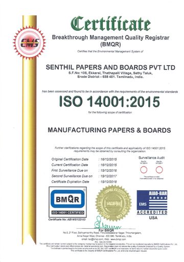 ISO 14001:2015 certificate