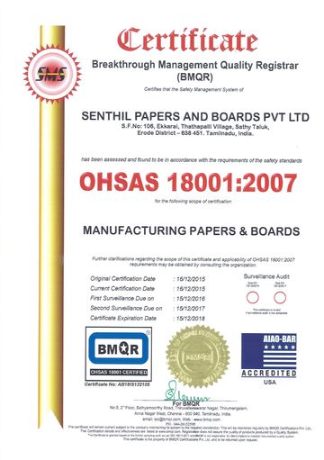 OHSAS 18001:2007 certificate